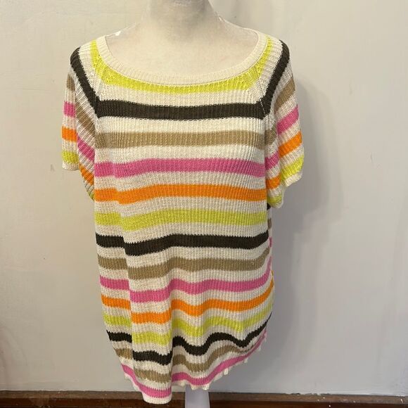 Loft short sleeve multi colored striped sweater Size XLP EUC - Picture 1 of 7